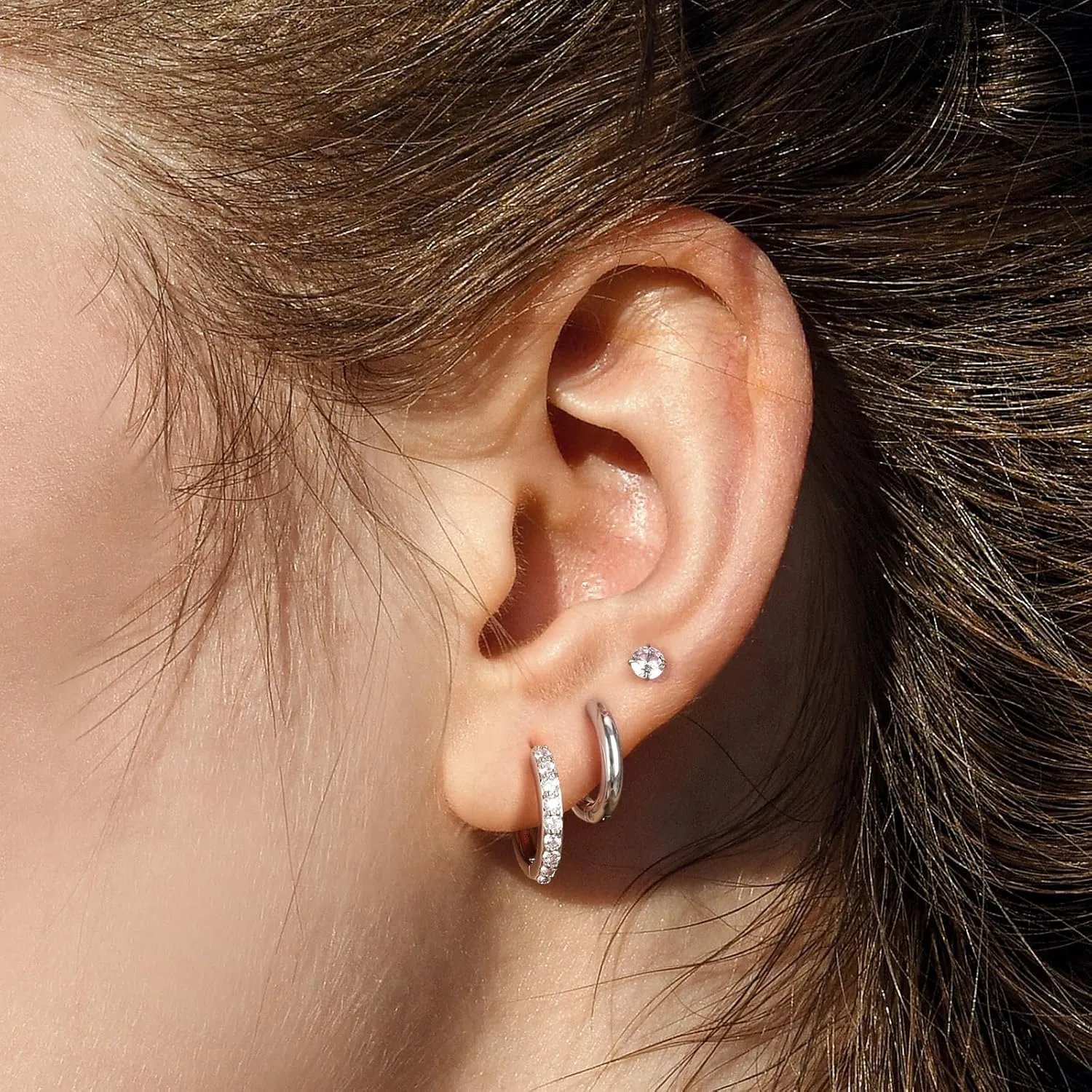 9 Pairs Small Silver Huggie Hoop Earrings Set for Women,Surgical Steel Hypoallergenic Cubic Zirconia Stud Earrings Cartilage Multiple Piercing for Women