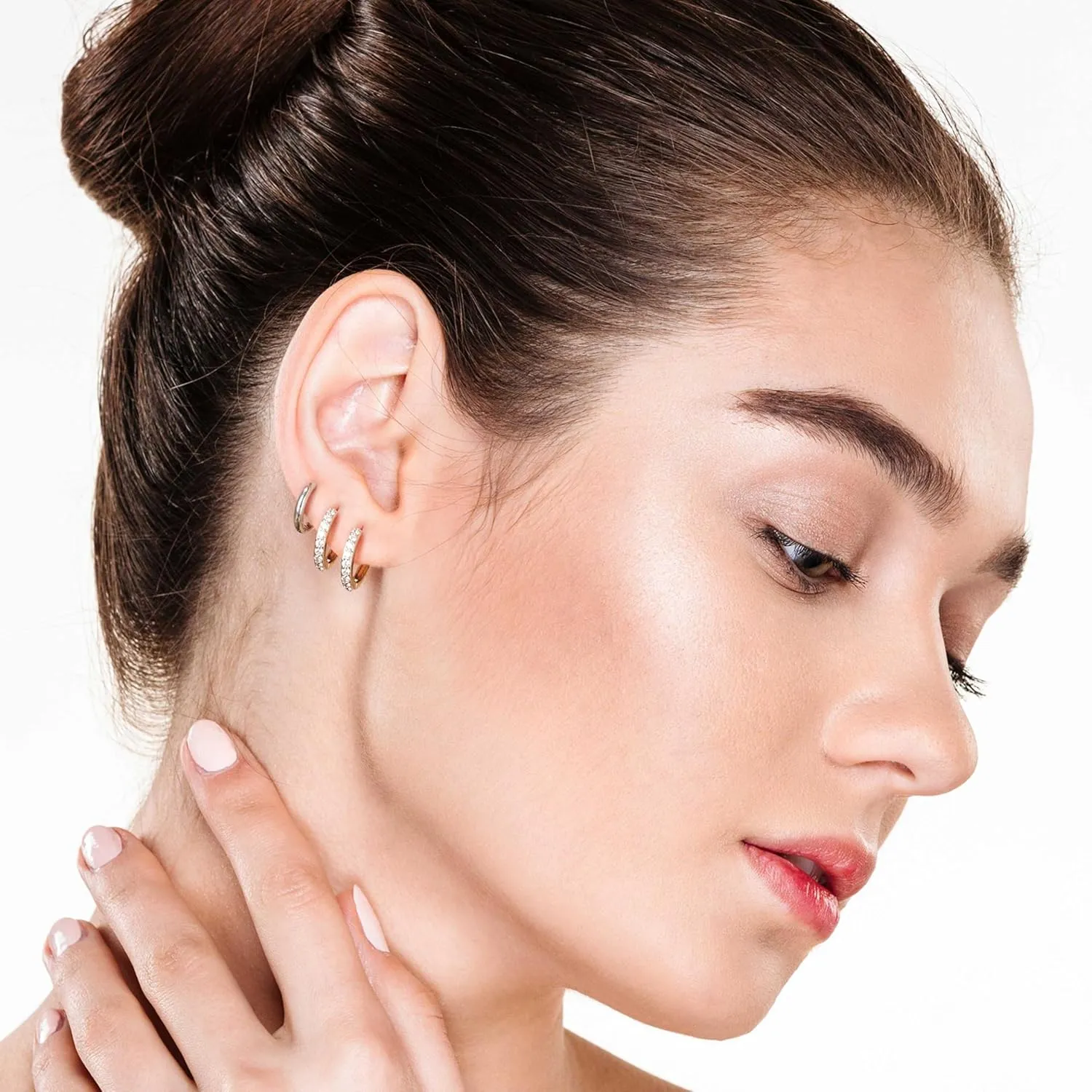 9 Pairs Small Silver Huggie Hoop Earrings Set for Women,Surgical Steel Hypoallergenic Cubic Zirconia Stud Earrings Cartilage Multiple Piercing for Women