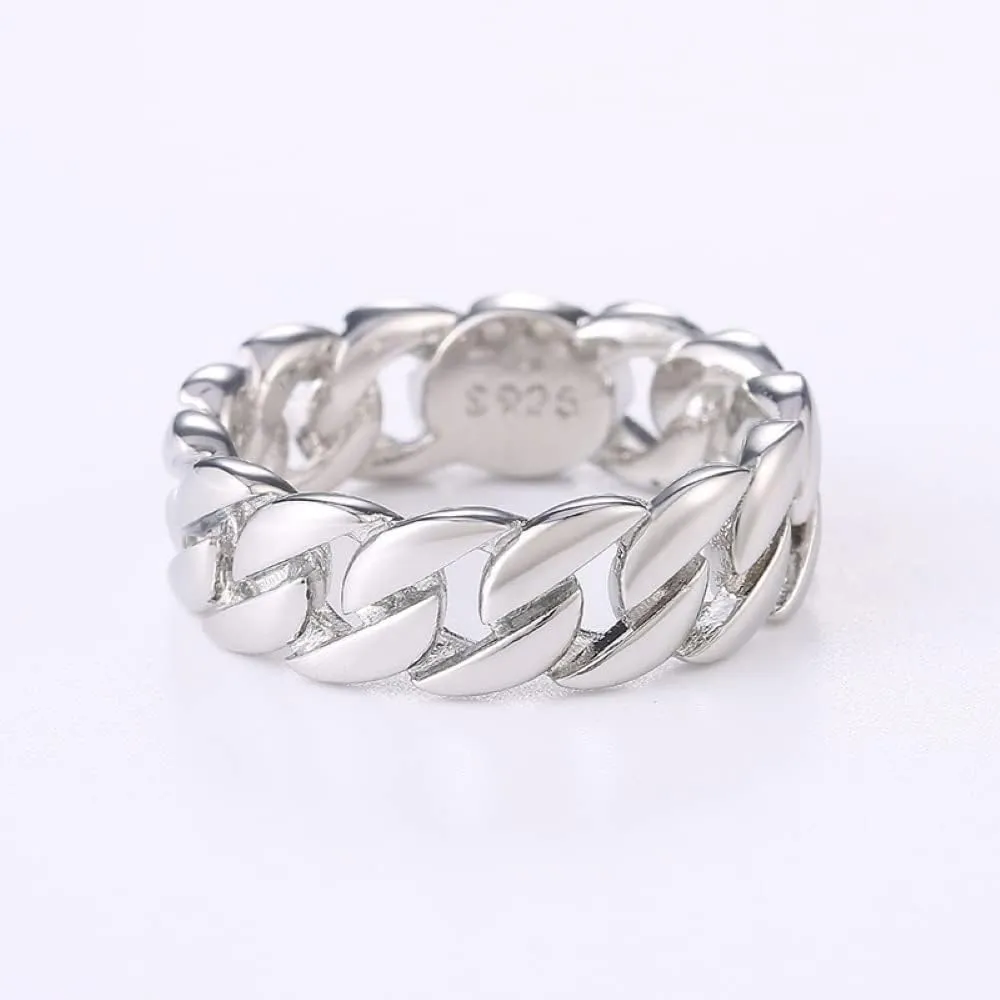 925 Sterling Silver 7mm Wide Cuban Link Chain Ring Hip Hop Stackable Celtic Knot Ring Twisted Chunky Dome Biker Ring Jewelry Gift for Men