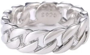 925 Sterling Silver 7mm Wide Cuban Link Chain Ring Hip Hop Stackable Celtic Knot Ring Twisted Chunky Dome Biker Ring Jewelry Gift for Men