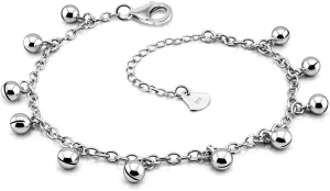 925 Sterling Silver Adjustable Bell Anklet, Dual-purpose anklet/bracelet with Lobster Clasp, Up to 10.5 inches for Women