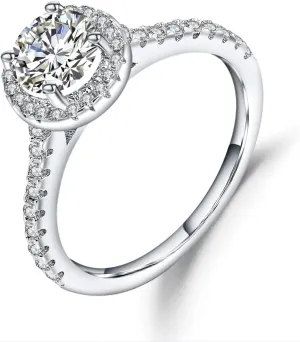 925 Sterling Silver Cubic Zirconia Promise Halo Engagement Promise Eternity Ring for Women
