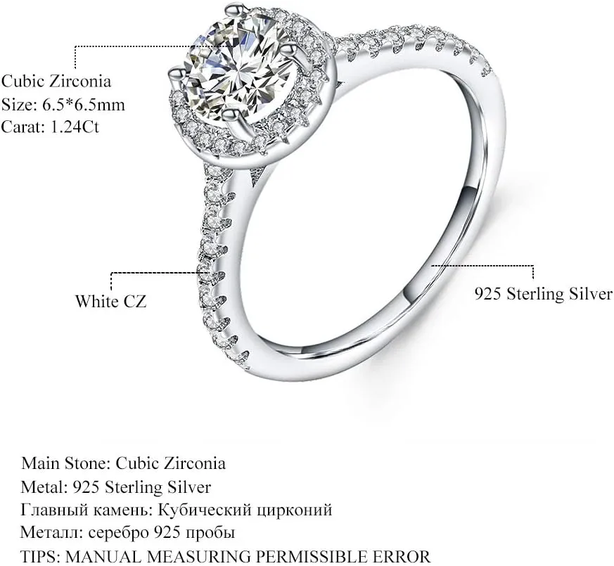 925 Sterling Silver Cubic Zirconia Promise Halo Engagement Promise Eternity Ring for Women