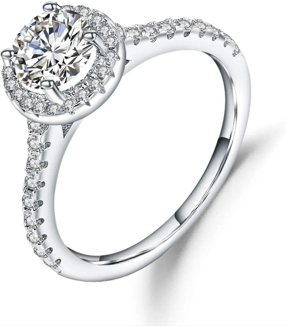 925 Sterling Silver Cubic Zirconia Promise Halo Engagement Promise Eternity Ring for Women
