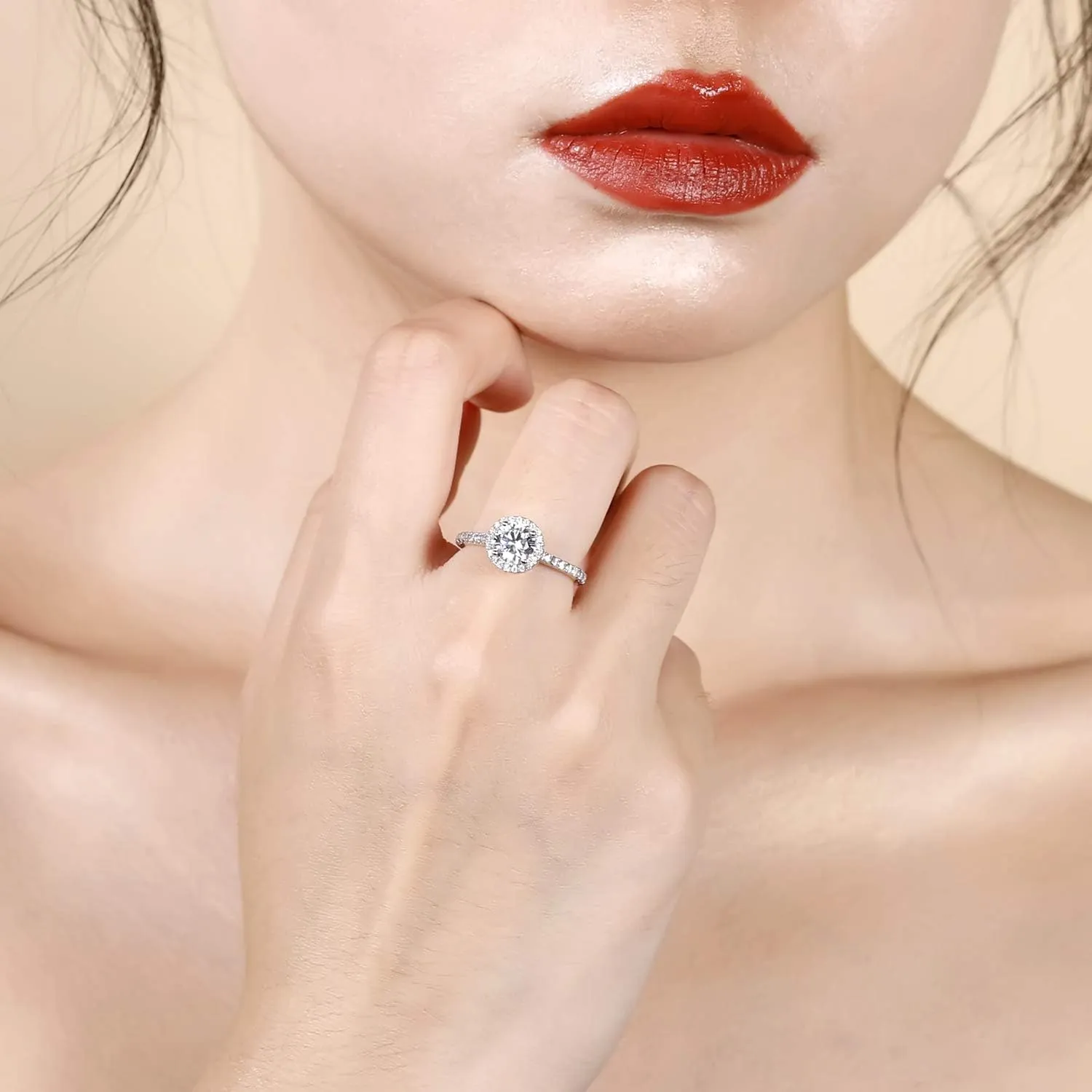 925 Sterling Silver Cubic Zirconia Promise Halo Engagement Promise Eternity Ring for Women