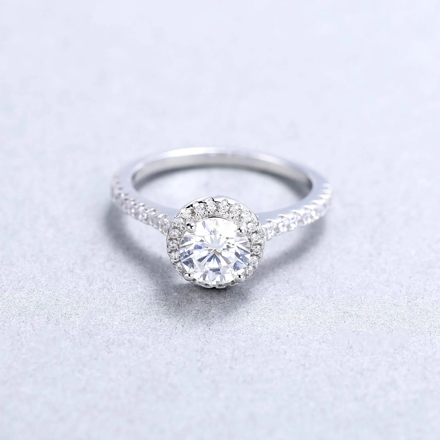925 Sterling Silver Cubic Zirconia Promise Halo Engagement Promise Eternity Ring for Women