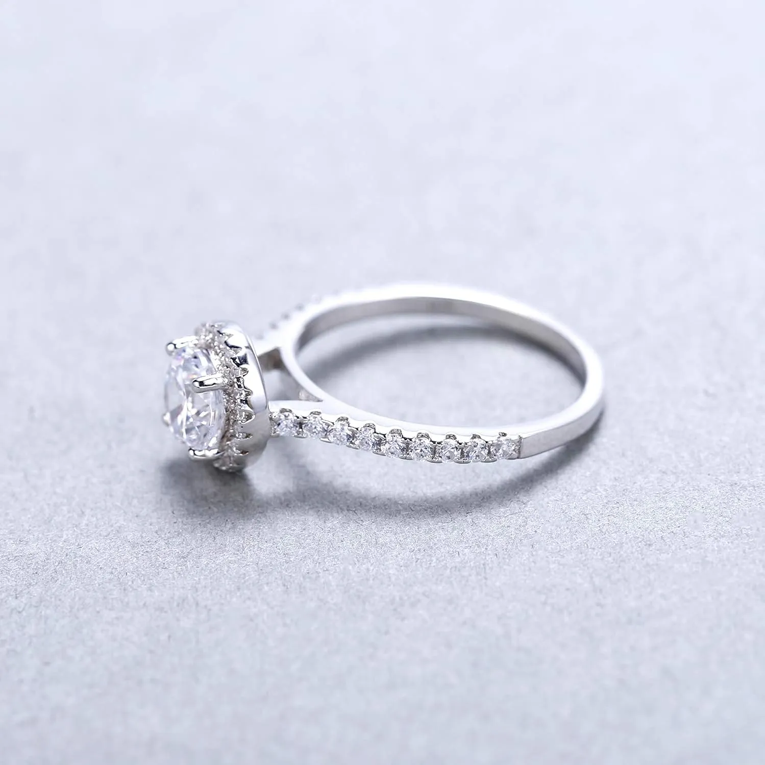925 Sterling Silver Cubic Zirconia Promise Halo Engagement Promise Eternity Ring for Women