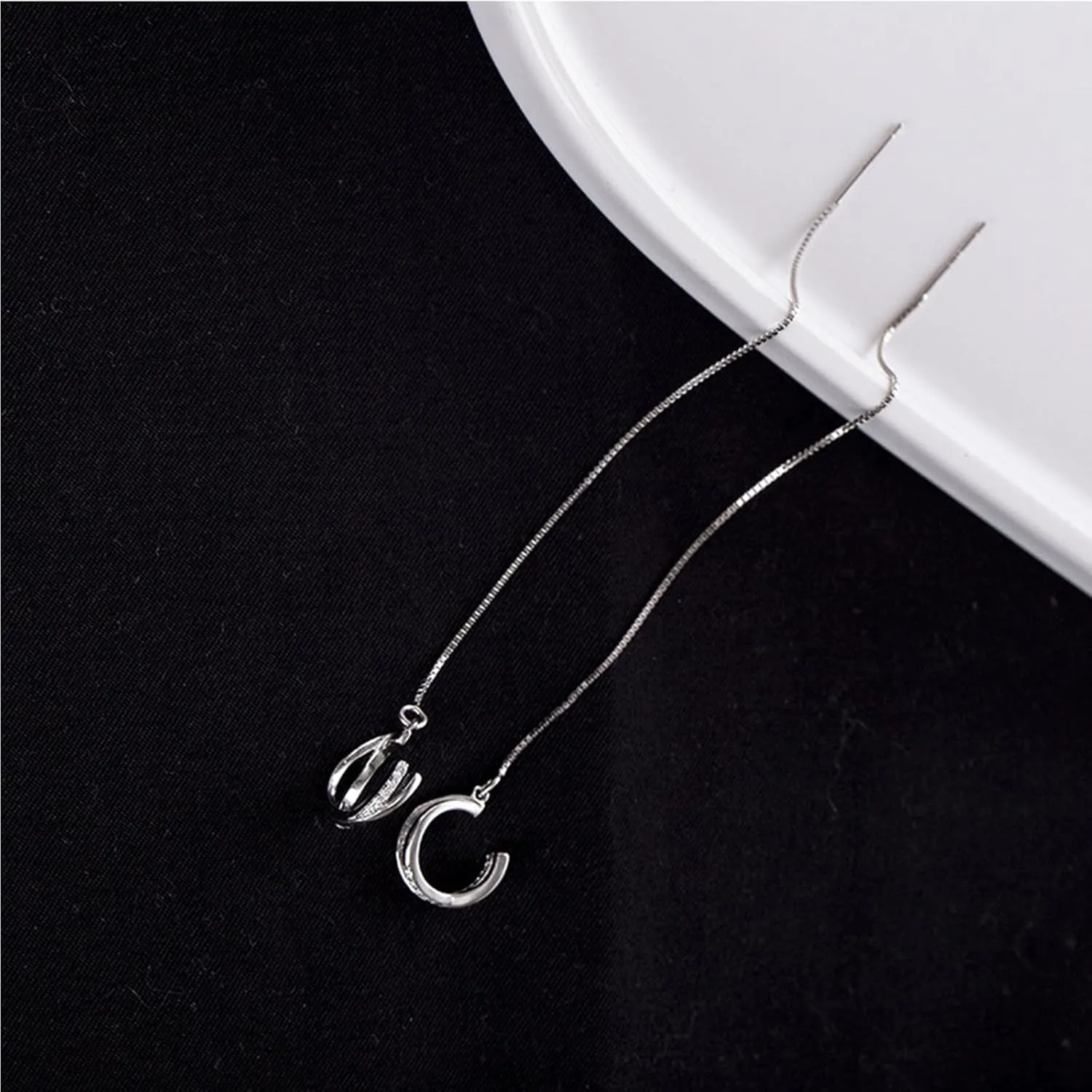 925 Sterling Silver Cuff Chain Earrings Wrap Tassel Earrings for Women Long Threader Earring Dangly Double Piercing Jewelry