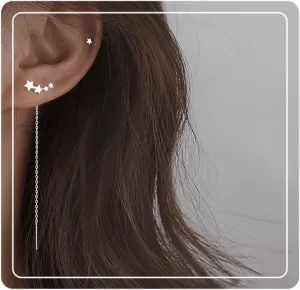 925 Sterling Silver Cuff Chain Earrings Wrap Tassel Earrings for Women Long Threader Earring Dangly Double Piercing Jewelry