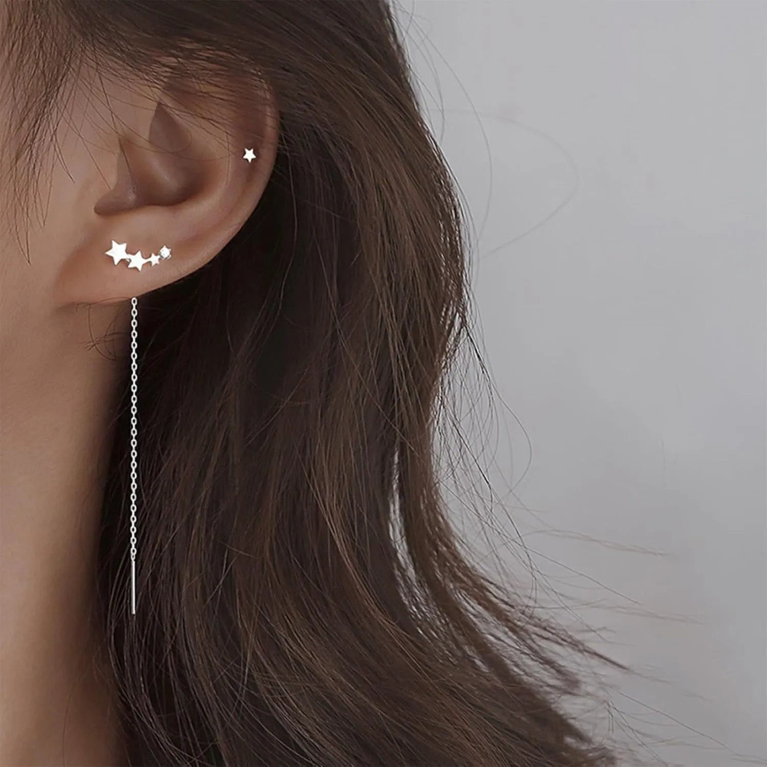 925 Sterling Silver Cuff Chain Earrings Wrap Tassel Earrings for Women Long Threader Earring Dangly Double Piercing Jewelry