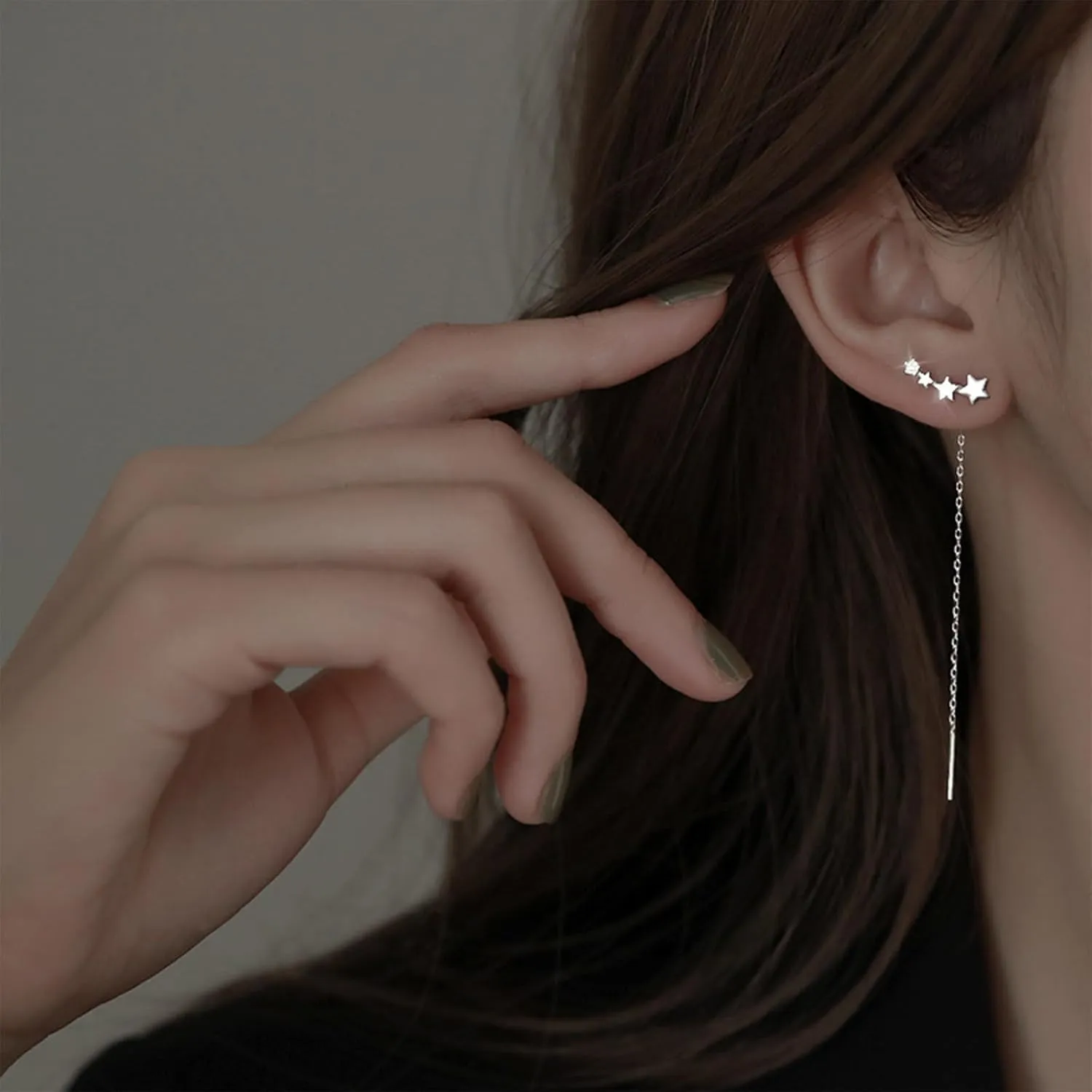 925 Sterling Silver Cuff Chain Earrings Wrap Tassel Earrings for Women Long Threader Earring Dangly Double Piercing Jewelry