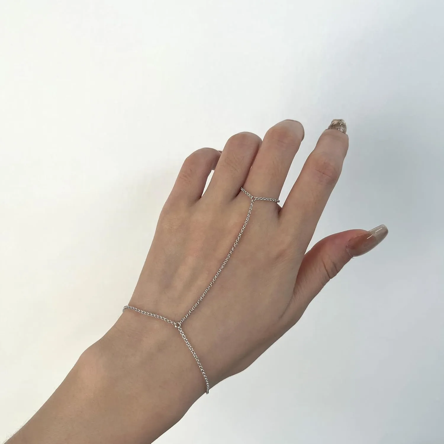 925 Sterling Silver Finger Ring Bracelet Hand Chain for Women, Handmade Slave Bracelets 7" to 9" Adjustable