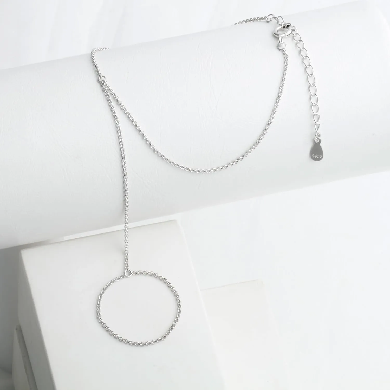 925 Sterling Silver Finger Ring Bracelet Hand Chain for Women, Handmade Slave Bracelets 7" to 9" Adjustable