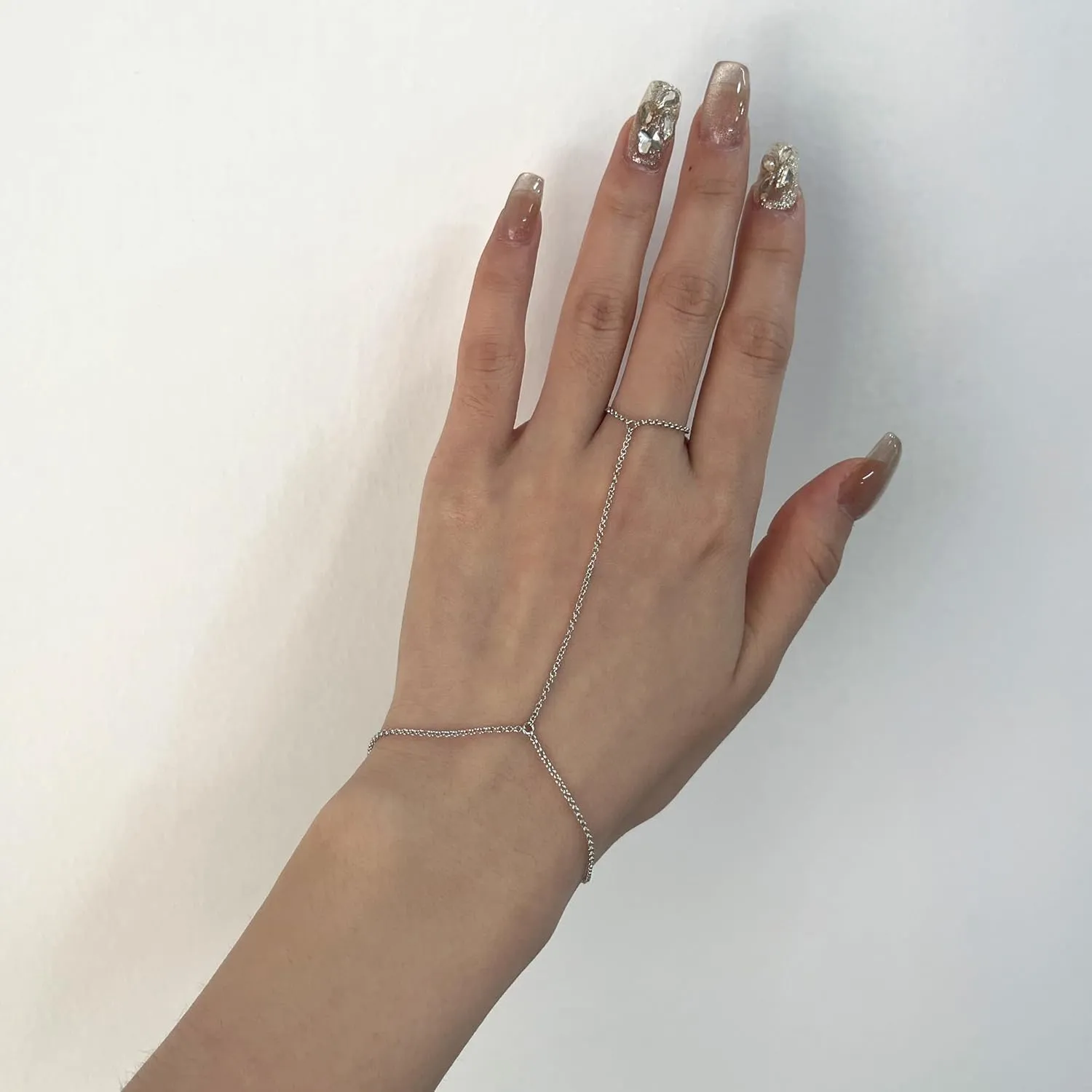 925 Sterling Silver Finger Ring Bracelet Hand Chain for Women, Handmade Slave Bracelets 7" to 9" Adjustable