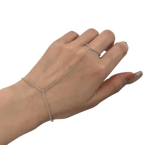 925 Sterling Silver Finger Ring Bracelet Hand Chain for Women, Handmade Slave Bracelets 7" to 9" Adjustable