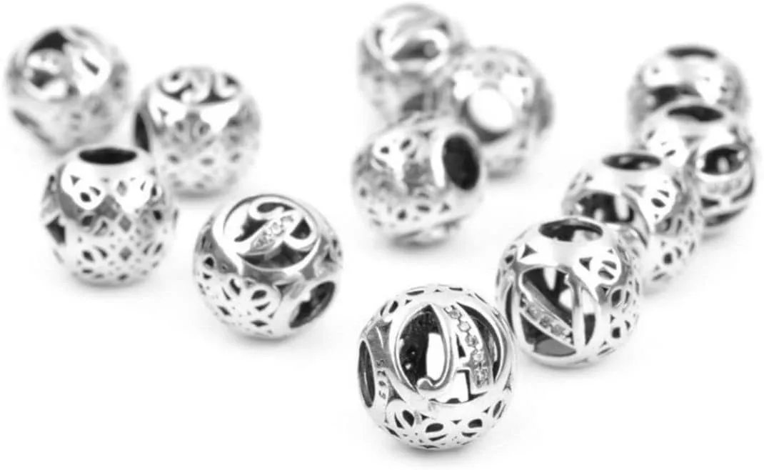 925 Sterling Silver Letter Charms for Pandora Bracelets Alphabet Initial Beads Jewelry Gift for Women