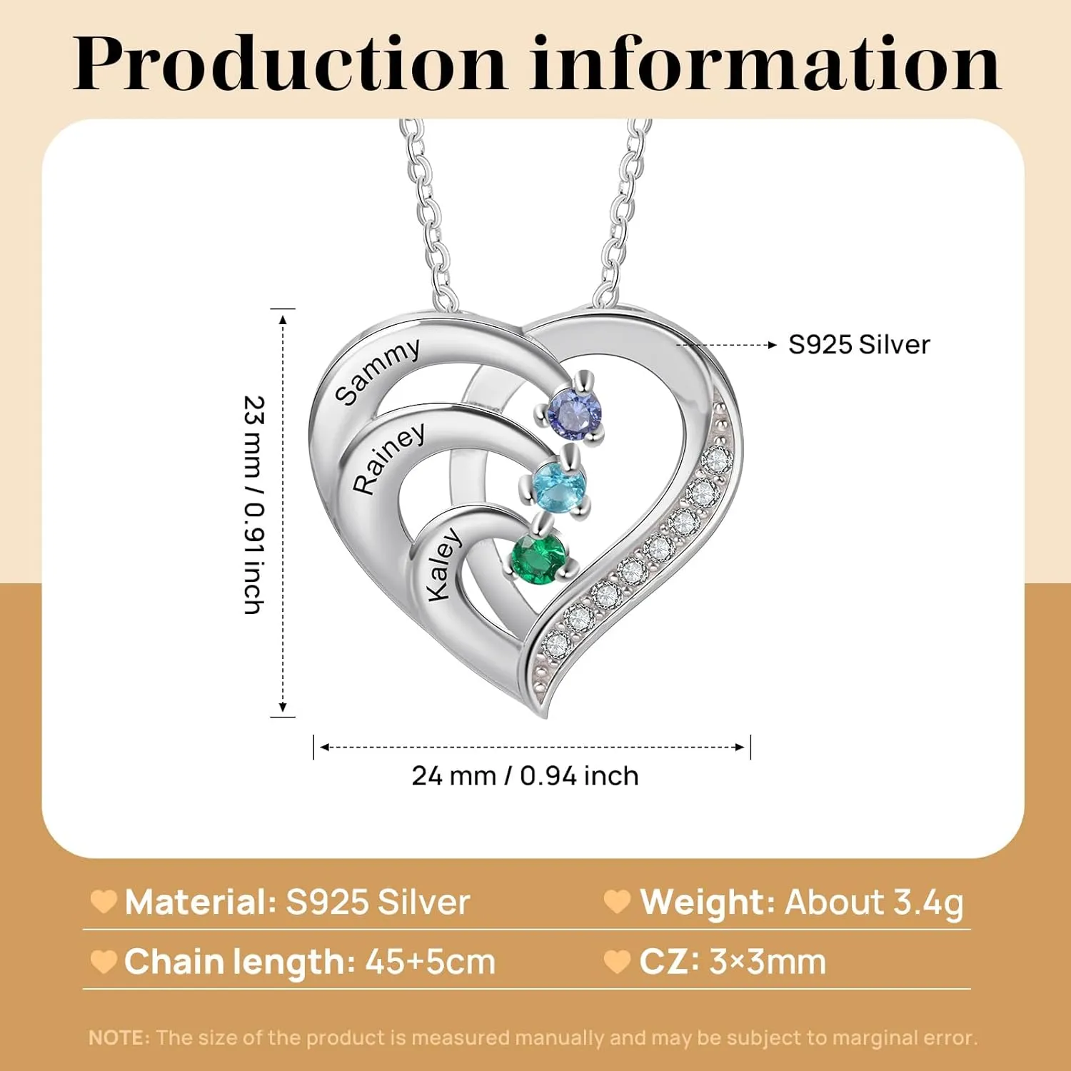 925 Sterling Silver Personalized Birthstone Necklace for Women - Custom Engraved Heart Pendant with 2~6 Names & Birthstones, Mothers Day Necklace, Gift for Mom, Wife, Grandma, and Her