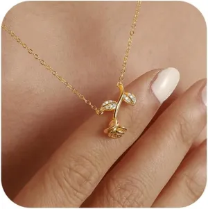925 Sterling Silver Rose Flower Pendant Necklace for Women 14K Gold Plated CZ Rose Flower Necklace for Mother Rose Pendant Necklace Exquisite Floral Jewelry for Lover Couples Birthday Graduation Gifts