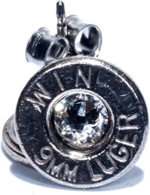 9mm Palladium Plated Stud Earrings w/BirthStone Crystals- (1 Pair Various Headstamps)
