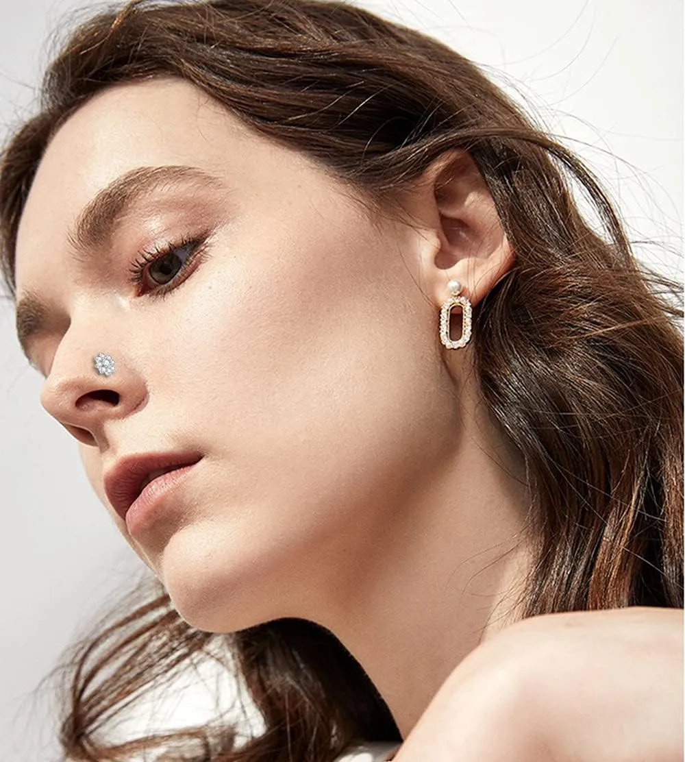 9Pcs 20G Stainless Steel Nose Rings L Shaped Nose Studs Flower Screw Nose Rings for Women Men Nose Piercing Set