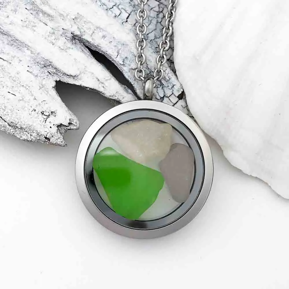 A Slice of Spring Sea Glass Porthole Locket Necklace | #1612