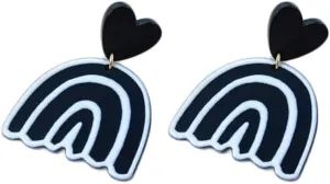 Acrylic Black White Irregular Geometric Striped Checkered Dangle Drop Earrings Minimalist Love Heart Flower Pattern Statement Earrings Jewelry for Women