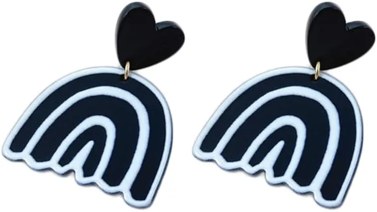 Acrylic Black White Irregular Geometric Striped Checkered Dangle Drop Earrings Minimalist Love Heart Flower Pattern Statement Earrings Jewelry for Women