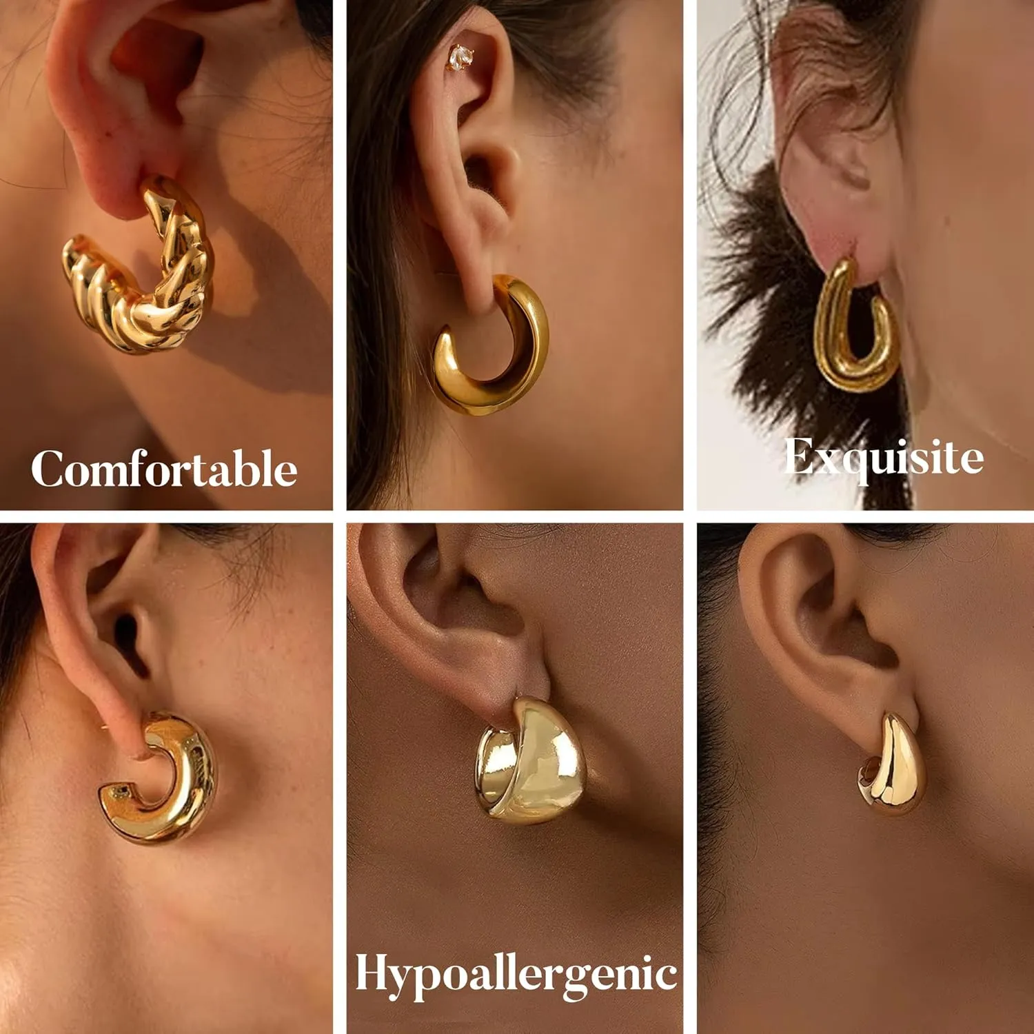 AIMCOO Gold Hoop Earrings for Women, Chunky Lightweight Silver Earrings Set Hypoallergenic, Dainty Stud Earrings Trendy Small Cartilage Huggie Hoop Earrings for Women Gold Jewelry for Women Gifts