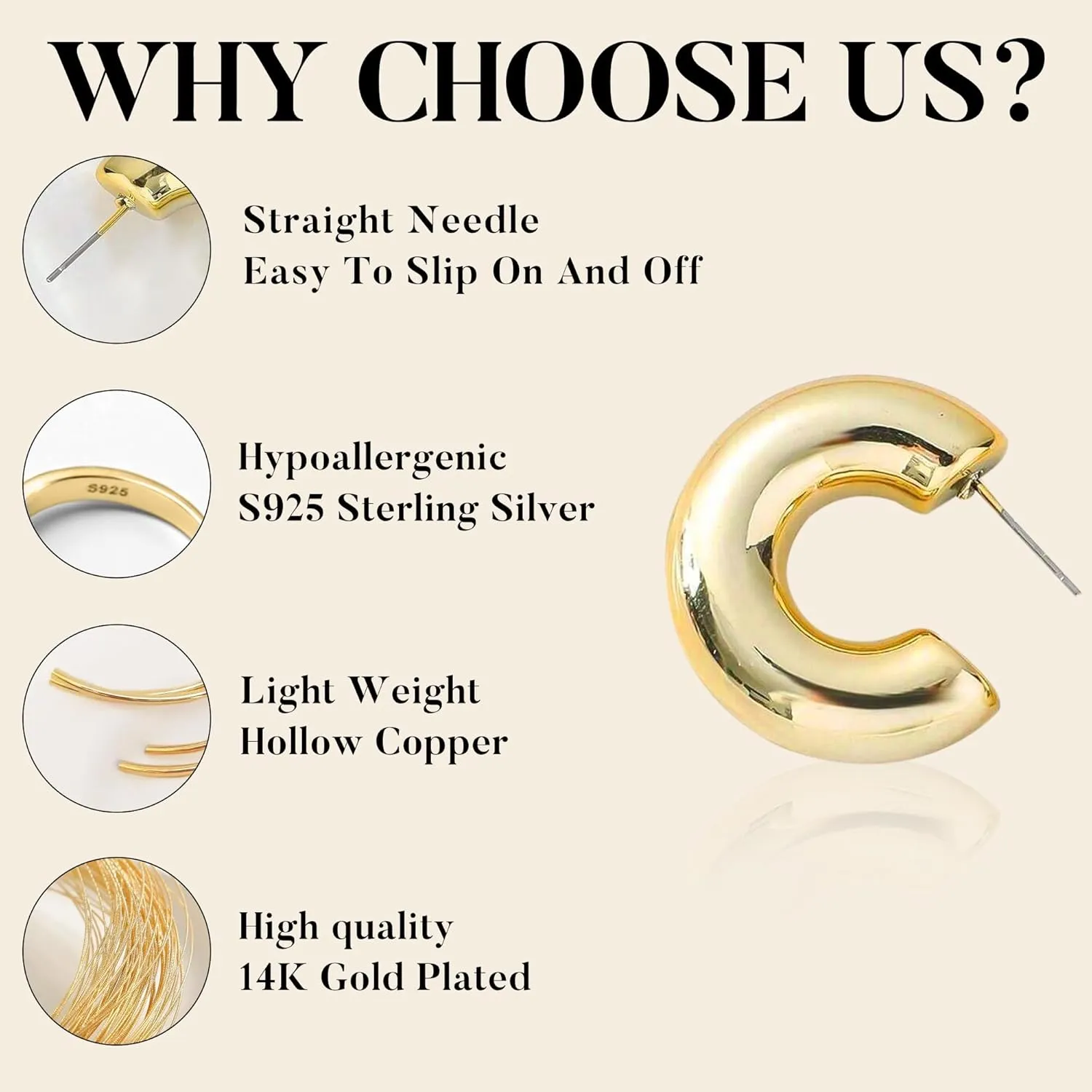 AIMCOO Gold Hoop Earrings for Women, Chunky Lightweight Silver Earrings Set Hypoallergenic, Dainty Stud Earrings Trendy Small Cartilage Huggie Hoop Earrings for Women Gold Jewelry for Women Gifts