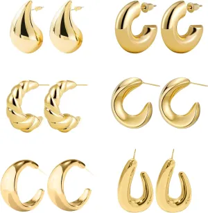 AIMCOO Gold Hoop Earrings for Women, Chunky Lightweight Silver Earrings Set Hypoallergenic, Dainty Stud Earrings Trendy Small Cartilage Huggie Hoop Earrings for Women Gold Jewelry for Women Gifts