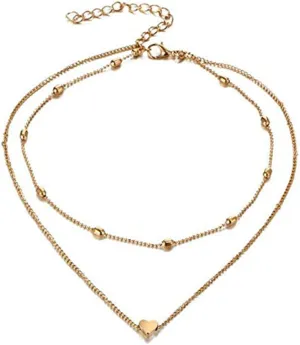 Aimimier Bohemia Layered Choker Necklace Heart Necklace Disc Choker Gold Heart Disc Pendant Necklace Multilayer Station Chain for Women