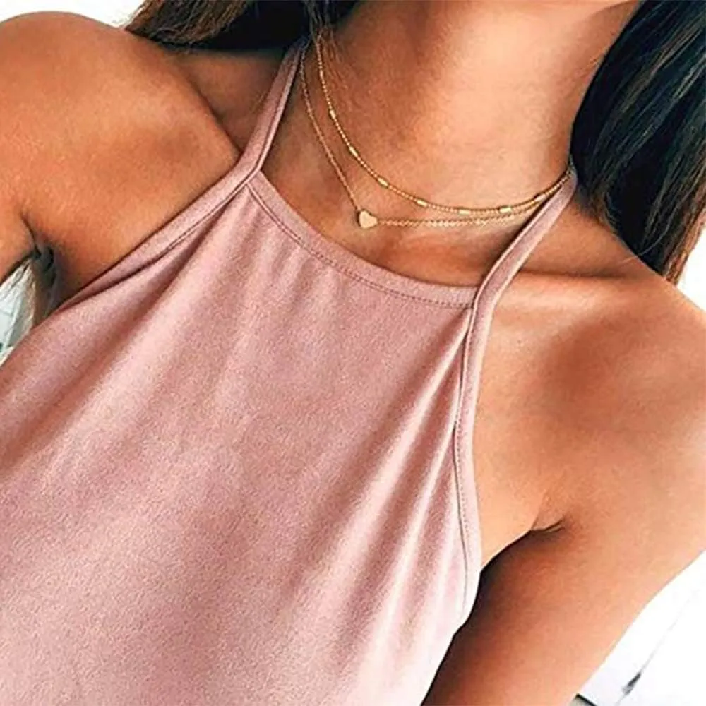 Aimimier Bohemia Layered Choker Necklace Heart Necklace Disc Choker Gold Heart Disc Pendant Necklace Multilayer Station Chain for Women
