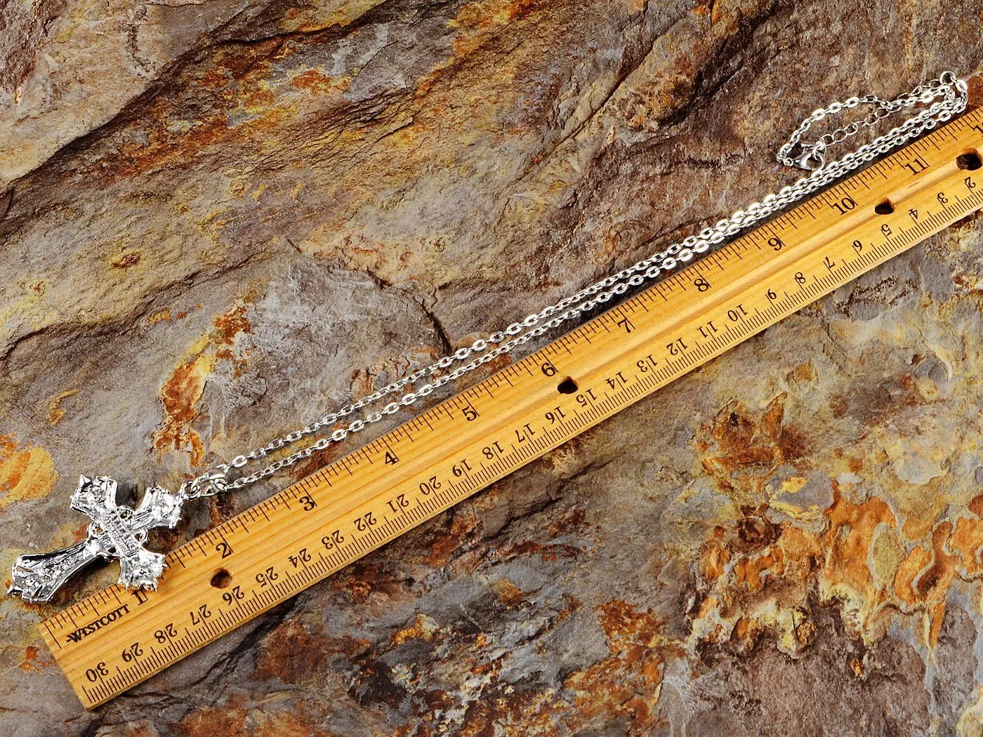 Alilang Silvery Tone Religious Cross Pendant Necklace w/Aquamarine Blue Or Clear Crystal Rhinestones