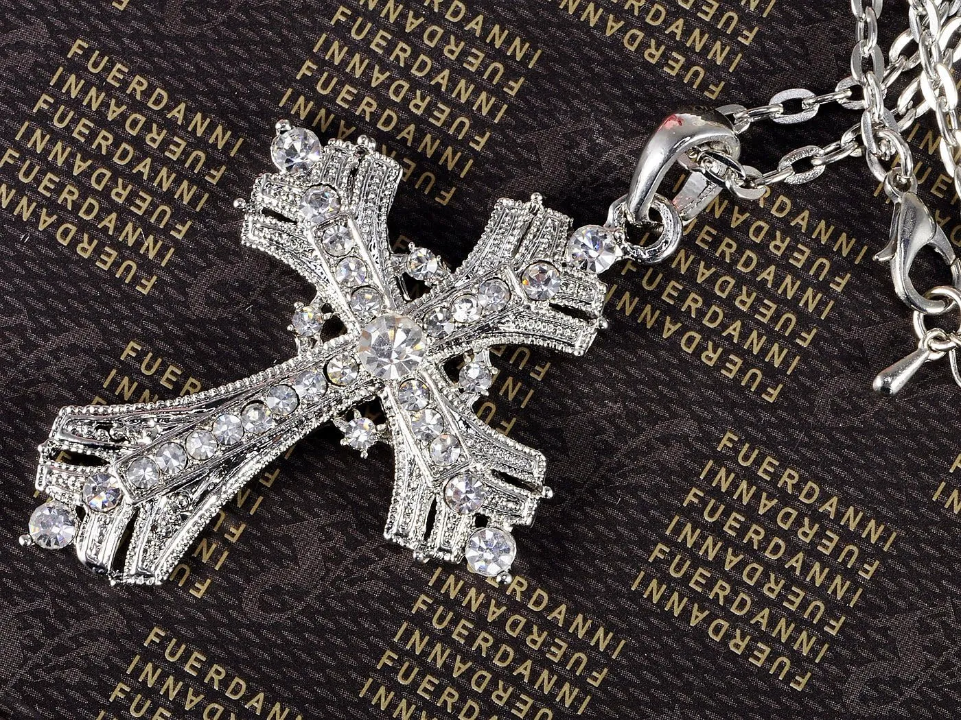 Alilang Silvery Tone Religious Cross Pendant Necklace w/Aquamarine Blue Or Clear Crystal Rhinestones
