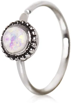 Amelia Fashion 18 Gauge White Synthetic Opal Ornate Bendable Nose Hoop/Cartilage Ring 316L Surgical Steel