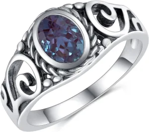 Amethyst Engagement Rings for Women Sterling Silver 7x5 MM Oval Shaped Gemstone Filigree Rings Vintage Western Jewelry Birthday Gifts Size 4-11