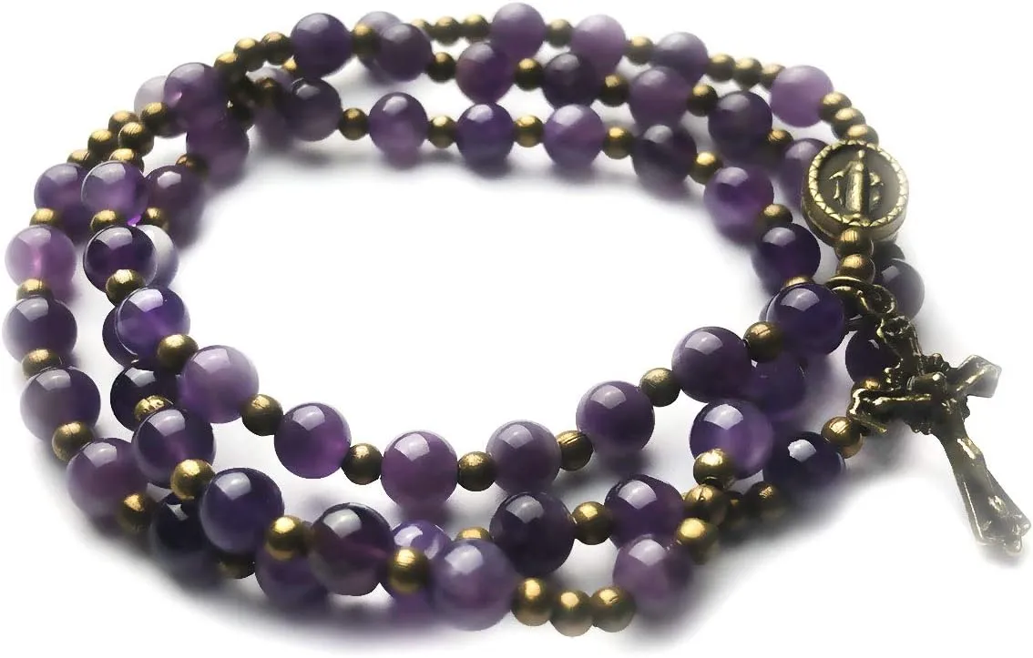 Amethyst Stone Catholic Rosary Bracelet for Women with Virgin Mary Our Lady of Graces Medal Charm - Catholic Gifts