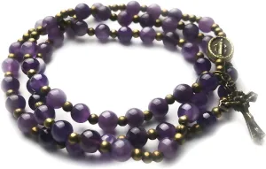 Amethyst Stone Catholic Rosary Bracelet for Women with Virgin Mary Our Lady of Graces Medal Charm - Catholic Gifts