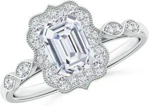 Angara Lab Grown Vintage Inspired Emerald-Cut Diamond Ornate Halo Engagement Ring in Silver / 14K Solid Gold/Platinum | April Birthstone, Birthday, Anniversary, Wedding Jewelry Gift for Women