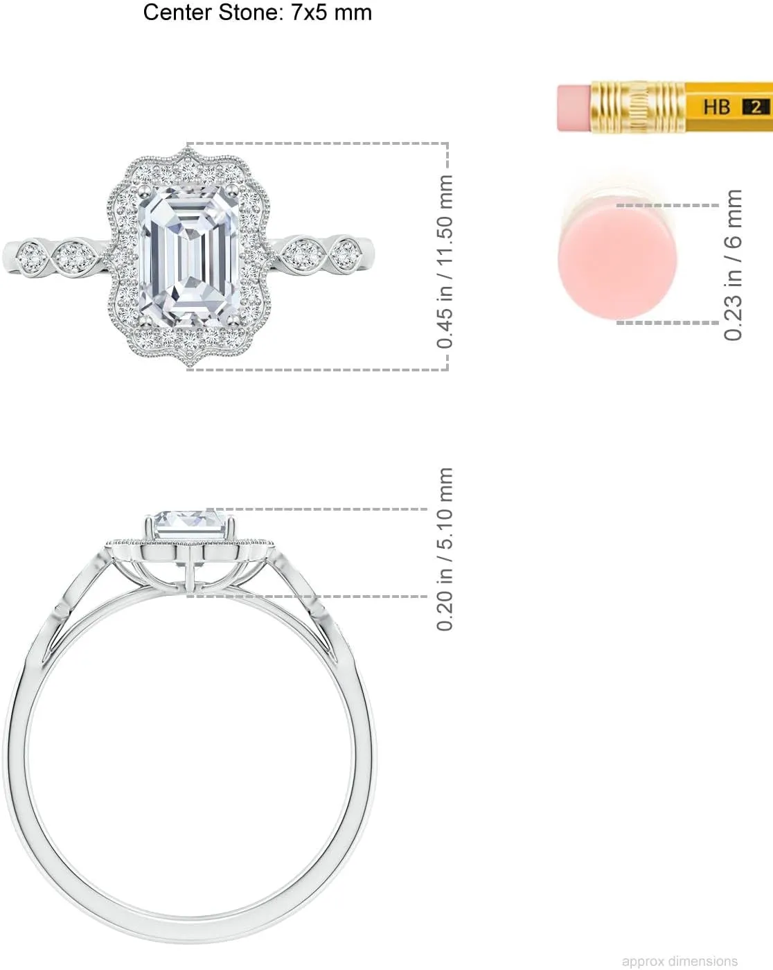 Angara Lab Grown Vintage Inspired Emerald-Cut Diamond Ornate Halo Engagement Ring in Silver / 14K Solid Gold/Platinum | April Birthstone, Birthday, Anniversary, Wedding Jewelry Gift for Women