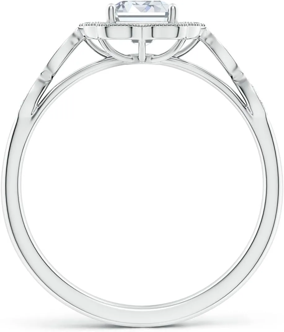Angara Lab Grown Vintage Inspired Emerald-Cut Diamond Ornate Halo Engagement Ring in Silver / 14K Solid Gold/Platinum | April Birthstone, Birthday, Anniversary, Wedding Jewelry Gift for Women
