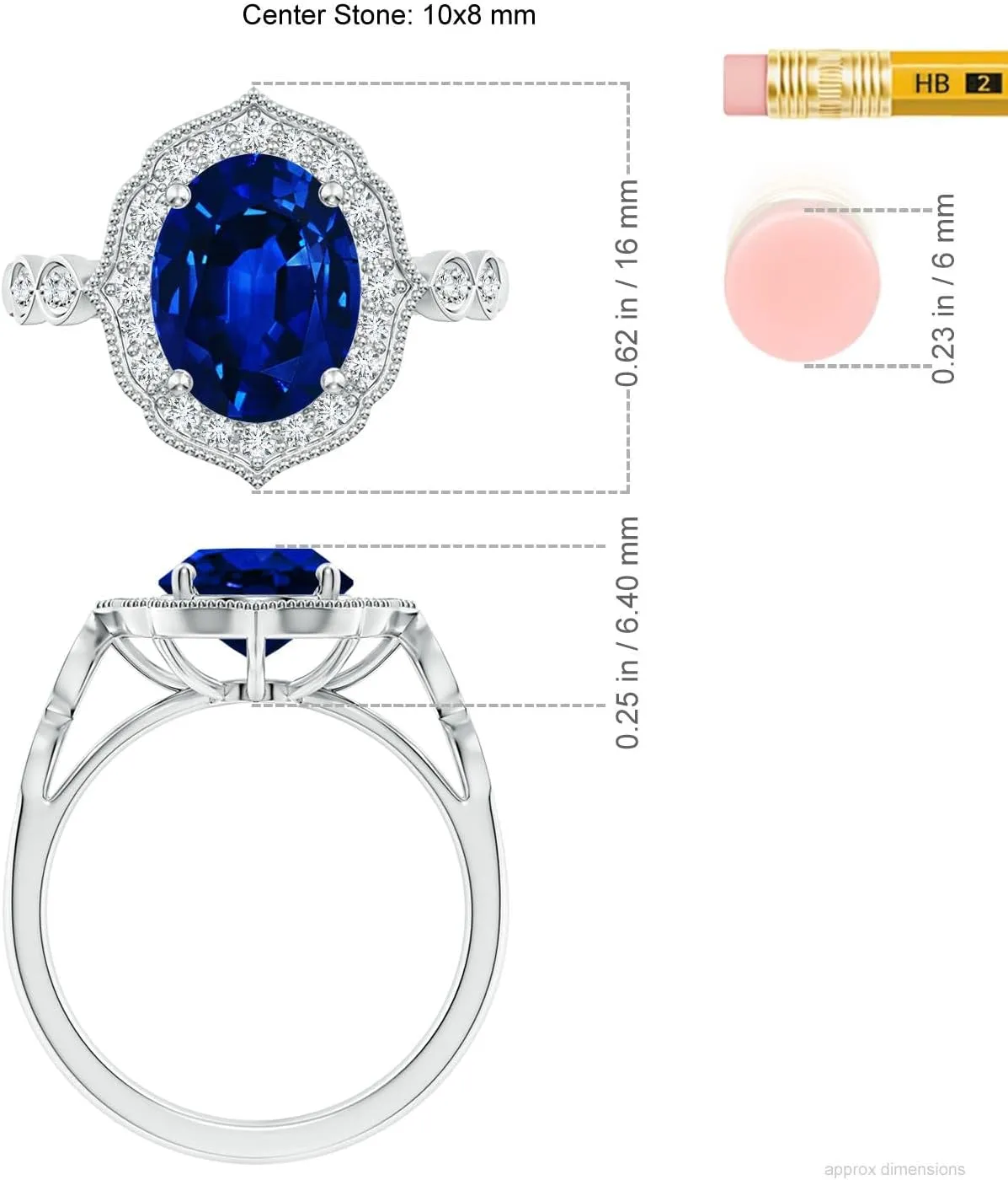 Angara Lab Grown Vintage Inspired Oval Blue Sapphire Ornate Halo Engagement Ring in 14K Solid Gold/Platinum | September Birthstone, Birthday, Anniversary, Wedding Jewelry Gift for Women