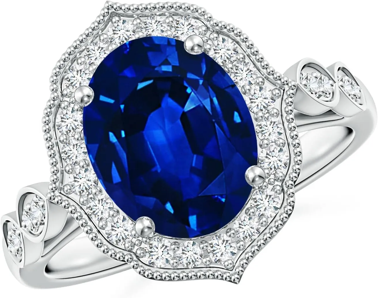Angara Lab Grown Vintage Inspired Oval Blue Sapphire Ornate Halo Engagement Ring in 14K Solid Gold/Platinum | September Birthstone, Birthday, Anniversary, Wedding Jewelry Gift for Women