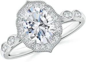 Angara Lab Grown Vintage Inspired Oval Diamond Ornate Halo Engagement Ring in Silver / 14K Solid Gold/Platinum | April Birthstone, Birthday, Anniversary, Wedding Jewelry Gift for Women