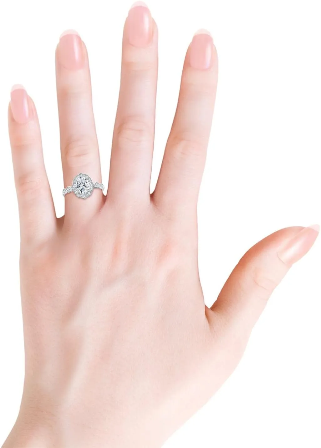 Angara Lab Grown Vintage Inspired Oval Diamond Ornate Halo Engagement Ring in Silver / 14K Solid Gold/Platinum | April Birthstone, Birthday, Anniversary, Wedding Jewelry Gift for Women