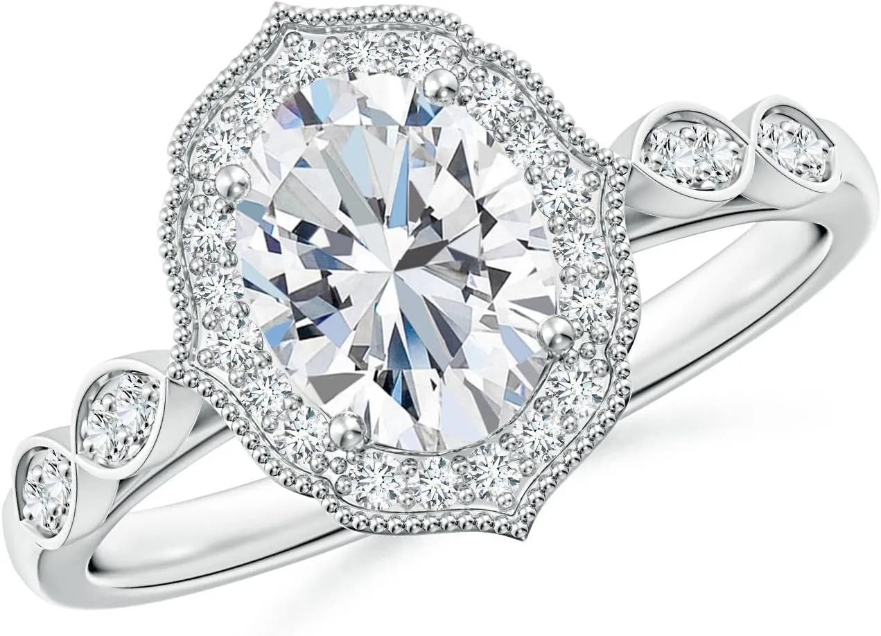 Angara Lab Grown Vintage Inspired Oval Diamond Ornate Halo Engagement Ring in Silver / 14K Solid Gold/Platinum | April Birthstone, Birthday, Anniversary, Wedding Jewelry Gift for Women