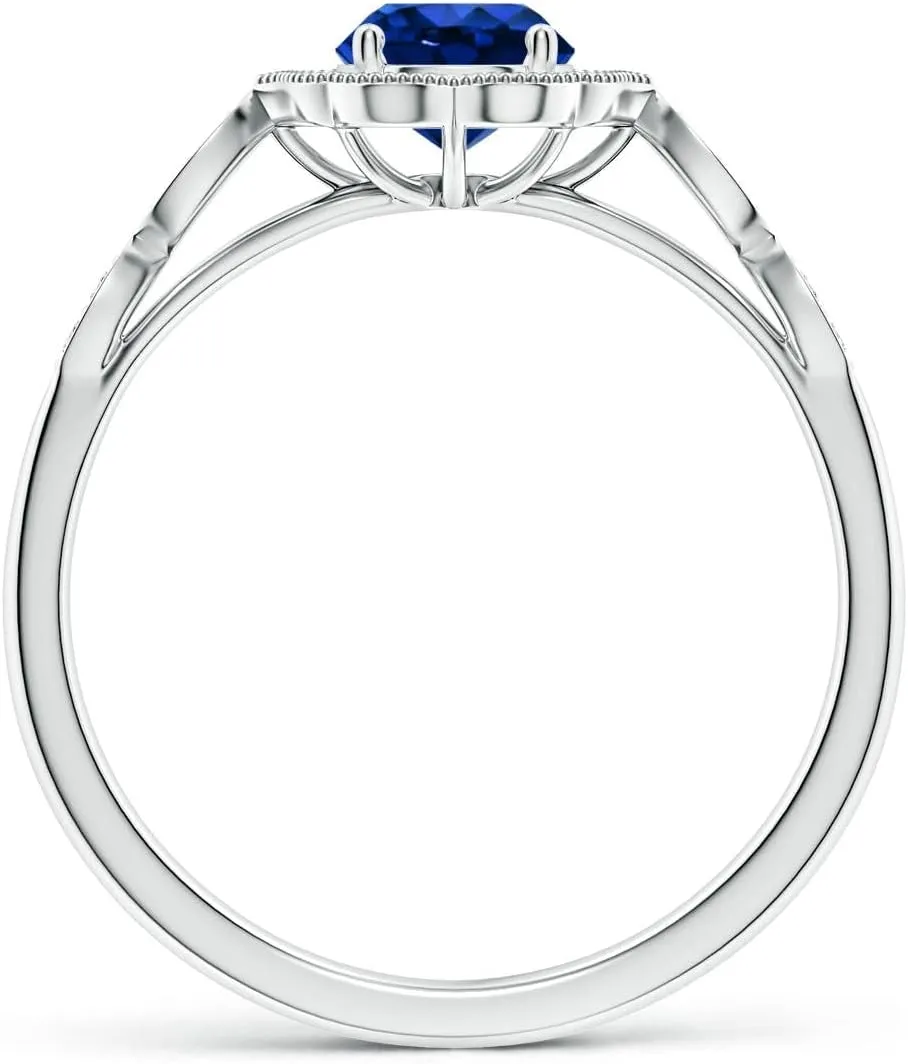 Angara Lab Grown Vintage Inspired Round Blue Sapphire Ornate Halo Engagement Ring in 14K Solid Gold/Platinum | September Birthstone, Birthday, Anniversary, Wedding Jewelry Gift for Women