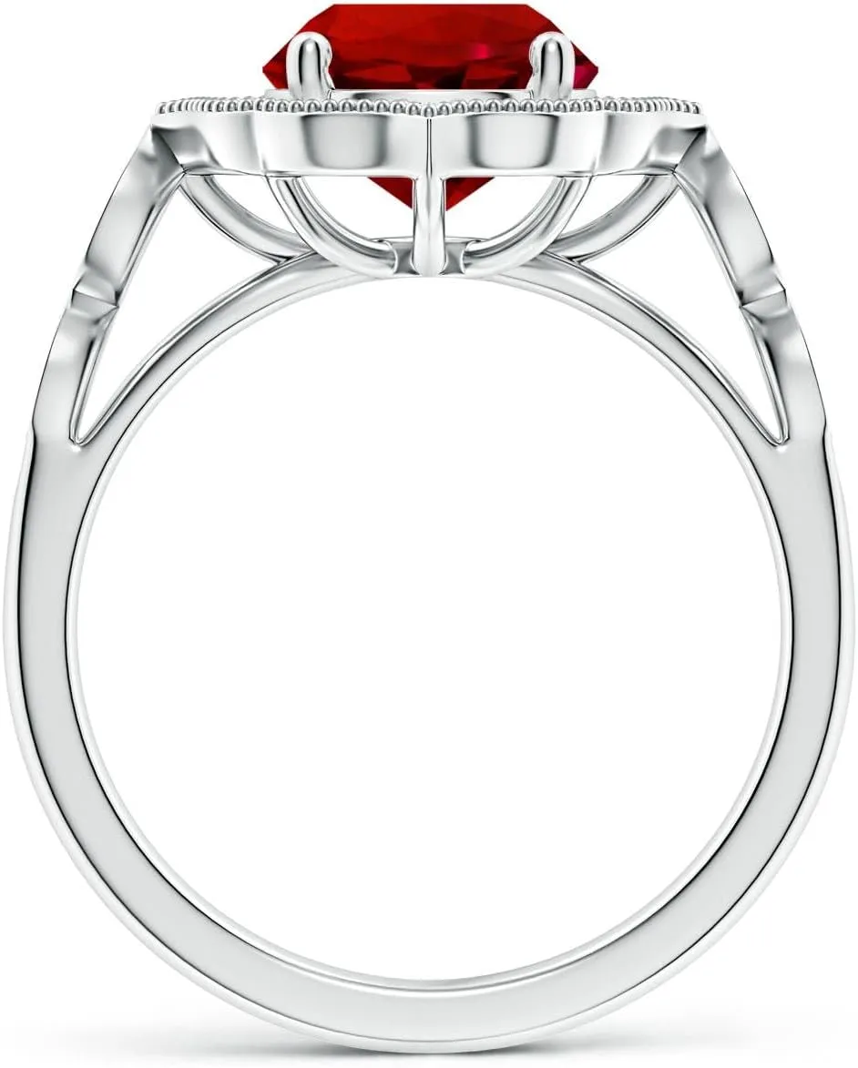 Angara Lab Grown Vintage Inspired Round Ruby Ornate Halo Engagement Ring in 14K Solid Gold/Platinum | July Birthstone, Birthday, Anniversary, Wedding Jewelry Gift for Women