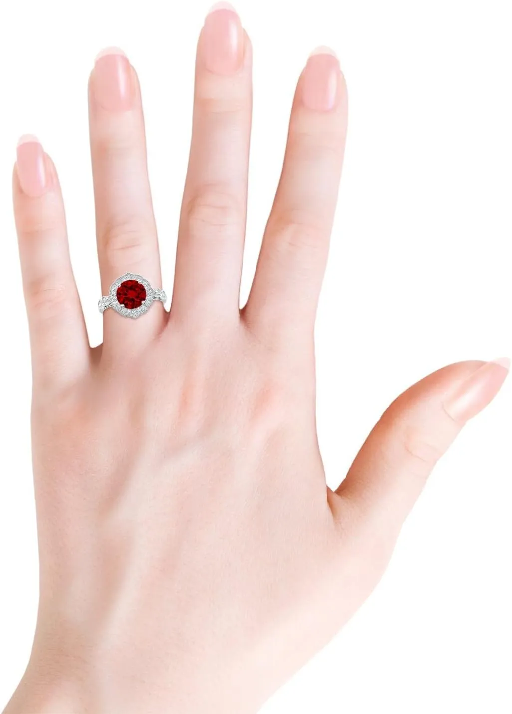 Angara Lab Grown Vintage Inspired Round Ruby Ornate Halo Engagement Ring in 14K Solid Gold/Platinum | July Birthstone, Birthday, Anniversary, Wedding Jewelry Gift for Women