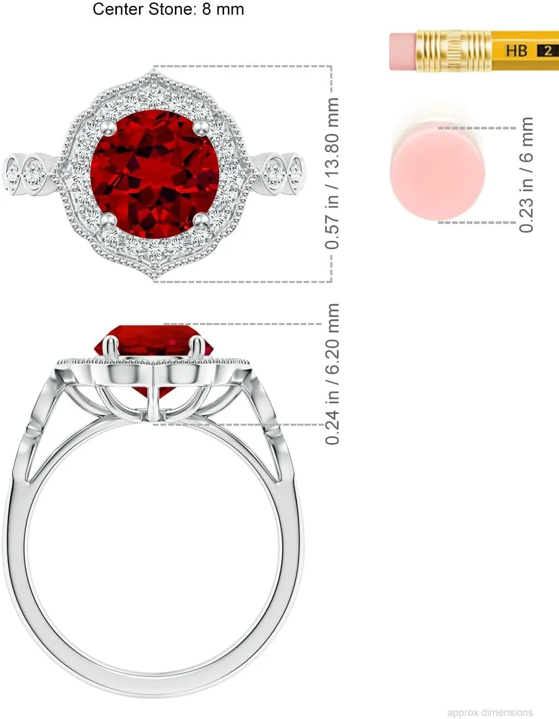 Angara Lab Grown Vintage Inspired Round Ruby Ornate Halo Engagement Ring in 14K Solid Gold/Platinum | July Birthstone, Birthday, Anniversary, Wedding Jewelry Gift for Women